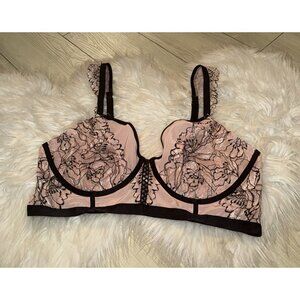 Auden Longline Floral Lace Bra Unlined Underwire Womens XL XLarge Pink
